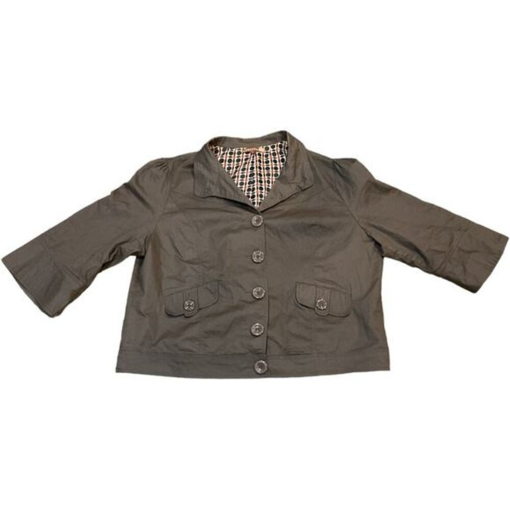 Womens Cropped Gray Jacket With Colorful Lining & Button Front 2X